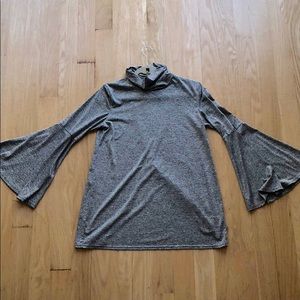 Grey bell sleeve mock neck open back top